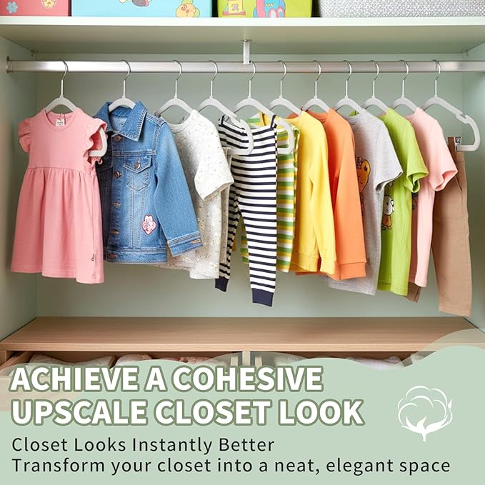 50 Pack Premium Kids Velvet Hangers, Lightweight Non-Slip Clothes Hangers with 360° Swivel Hook, Ultra Slim, Space-Saving, Strong & Durable for Children Aged 0-6 Years