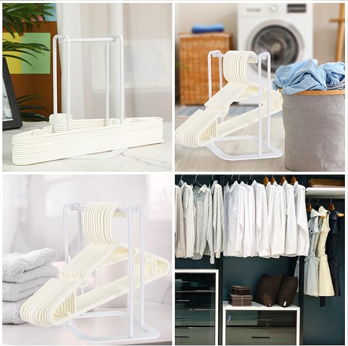 Hanger Stacker Holder Stand, White Plastic Hangers Rack Storage for Closet and Laundry Room Organization