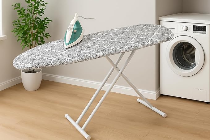 Ironing Board Cover and Pad with Straps - Scorch Resistant Silicone Coating, Fits Standard Size Boards, Elastic Edges for Secure Fit, 100% Cotton Cover, by Dependable Industries