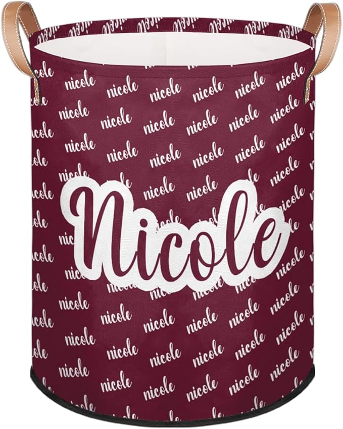 Custom Name Laundry-Hamper, Personalized Red Kids-Clothes-Hamper Foldable with Name, Customized Storage Basket with Handles Waterproof Gift for Boys Girls Baby Women