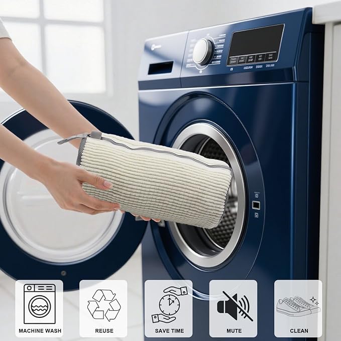 Shoe Washing Machine Bag,Mesh Shoe Washing Bag for Washing Machine - Large Size Fits various Shoes, Chenille Fabric Protection, Zipper Laundry Bag for Sneakers (2 Pcs) (Off White)