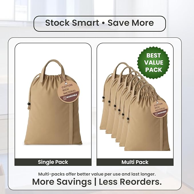 LFH Home Large Premium Cotton Canvas Laundry Bag with Drawstring and Handles Heavy Duty, Multi-Use, and Washable for Home, Travel, College or Storage 24x36 (Pack of 2)-Beige