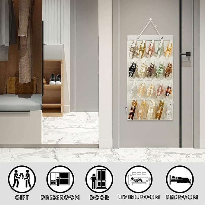 Rentoudu Haya Claw Clip Organizer Holder - Hanging Claw Clip Storage for Women & Girls - Wall, Door, Closet Display - Off-White, 1Pcs