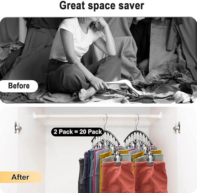 3Pack Legging Organizer for Closet,Upgrade Skirt Pants Hangers with Clips, Metal Yoga Pants Hangers 10 Clips,Hangers Space Saving Closet Organizers Rubber Coated Organizers Leggings Hanger(Gray)