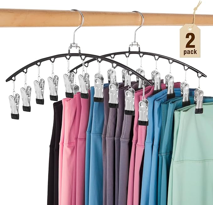 2 Pack Space Saving Metal Yoga Pants Hangers. Specially Coated Non-Slip Clips. Declutter & Streamline Your Closet - Organized & Neat.