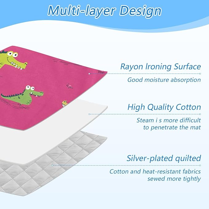 Ironing Mat Pad for Table Portable Travel Iron Blanket Ironing Board Covers Pressing Mat Heat Press Pads 27.6x47.2 Inches Pink Funny Crocodiles59