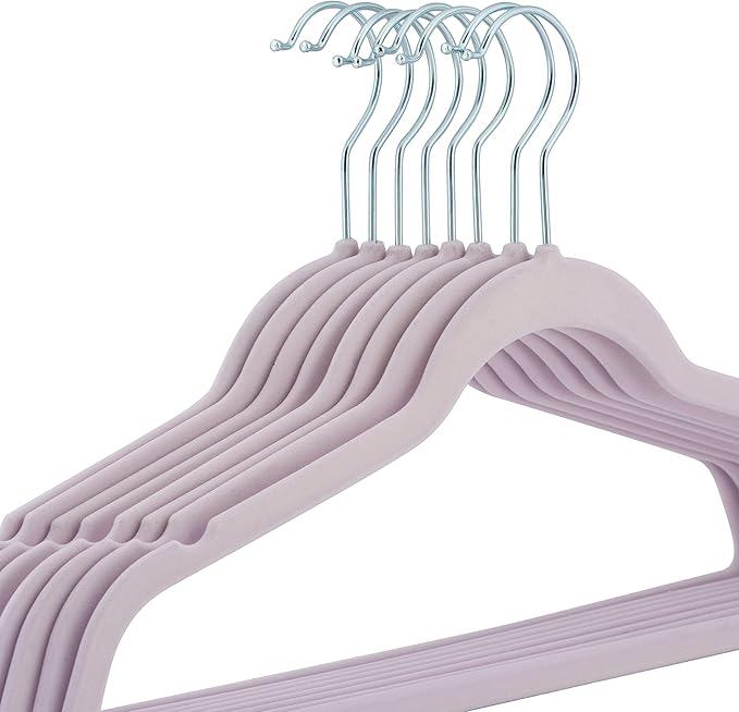 Laura Ashley 25 Pack Slim Velvet Hangers| Durable | Strong Plastic | Slim | Keeps Shape | Closet Organization | Lavender | Holds 10lbs | Holds Shape