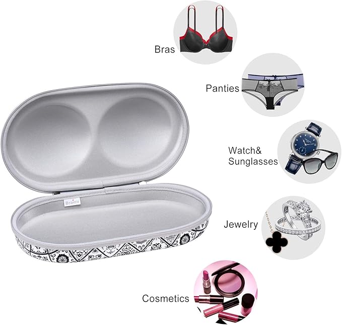 Bra Case Premium Lingerie Travel Bag Zip Underwear Organizer Bag for A-C Cup (Black Plaid)