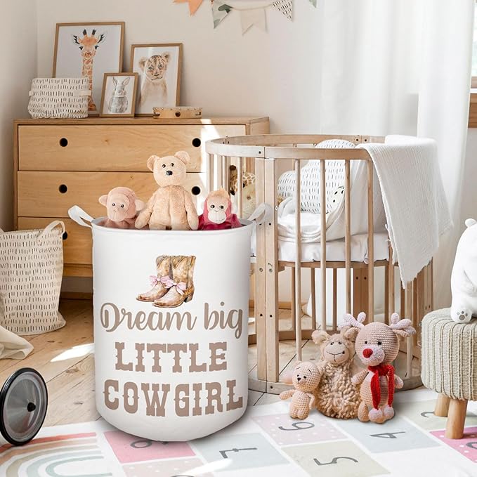 Cowgirl Nursery Laundry Basket, Toybox for Girls Room, Western Baby Cowgirl Laundry Basket Hamper Waterproof Collapsible Clothes Toys Storage Bin Organizer for Kids Room Playroom Bathroom