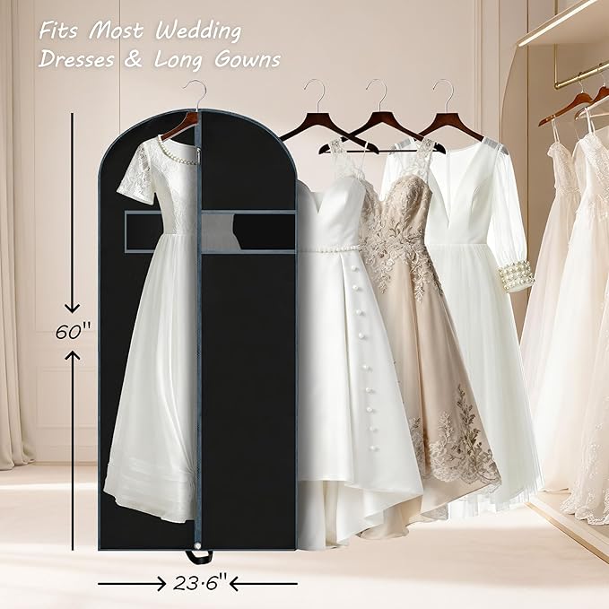 3 Pack 60 inch Dress Garment Bags for Closet Organization and Travel – Long Garment Covers for Dresses, Suits, Coats and Gowns