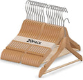 20-Pack Wooden Hangers, Schima superba Hanger, Natural Wood Suit Hangers with Non-Slip Trouser Bars, Hanger for Shirts, Jackets, Dresses, Wedding Dresses