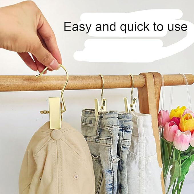 20 Pcs Gold Boot Clips for Closet, Gold Boot Hangers with Hooks, Clothes Pins, Single Clip Hangers, Portable Home Travel Hangers for Hats, Socks, Towels, Bras