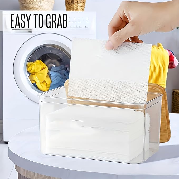 Dryer Sheet Holder Laundry Pods Container, Organised Laundry Storage Containers,Bathroom Washing Powder Storage With Bamboo Lid, for Dryer Sheets, Laundry Pods & Washing Powder Storage