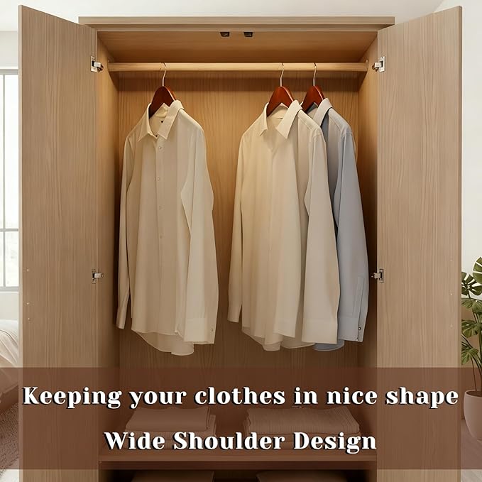 Premium Wooden Suit Hangers for Men Women, 6 Pack Wide Shoulder Wooden Hangers with Non Slip Pants Bar for Suits, Coats, Jackets, Dress, Heavy Duty Wide Clothes Hanger, Walnut