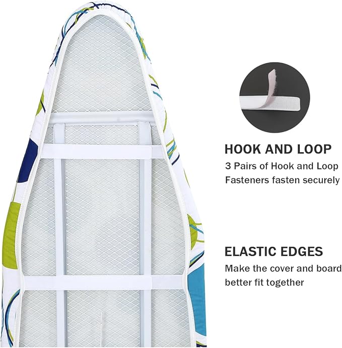 Ironing Board Cover and Pad Standard Size 15" x 54",3 Pairs of Hook and Loop Fastener Straps,Elastic Edges,Cotton Iron Board Cover with Scorch Resistant Thick Padding(Colored Circle)
