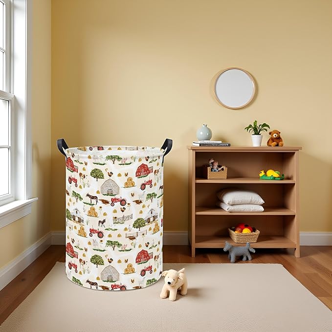 Baby Laundry Hamper kids laundry Basket Waterproof Storage Bin for Bedroom Toy Clothes Organizer Basket Woodland Animals Room Décor(Farm)
