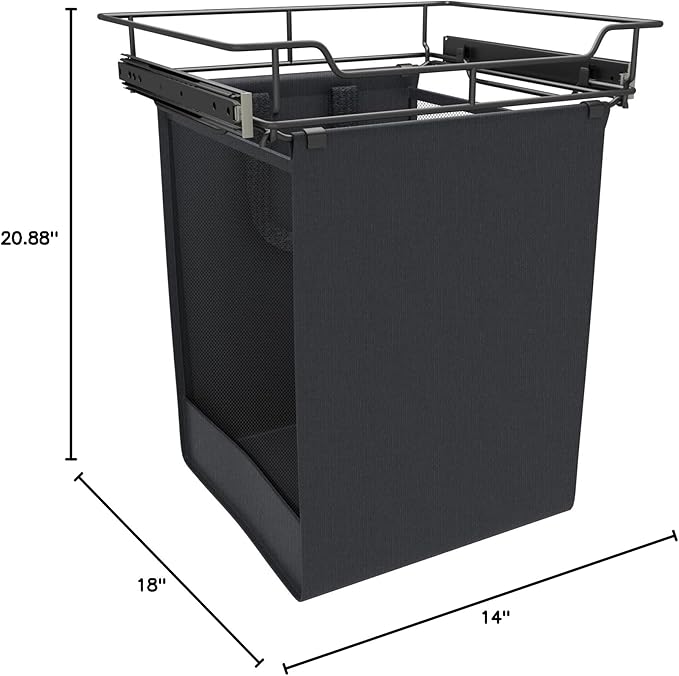 Rev-A-Shelf CSOHSL-18-1 Sidelines 18"W x 21"H Pull Out Laundry Clothes Hamper with Slides and Canvas Hamper Liner Bag - Black