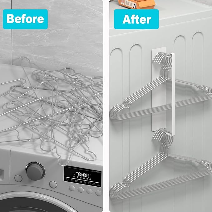 2 Pack Magnetic Hanger Organizer, Space-Saving Hanger Storage Rack for Washing Machine, and Laundry Room – Fits Adult and Child Clothes Hangers (2, White)