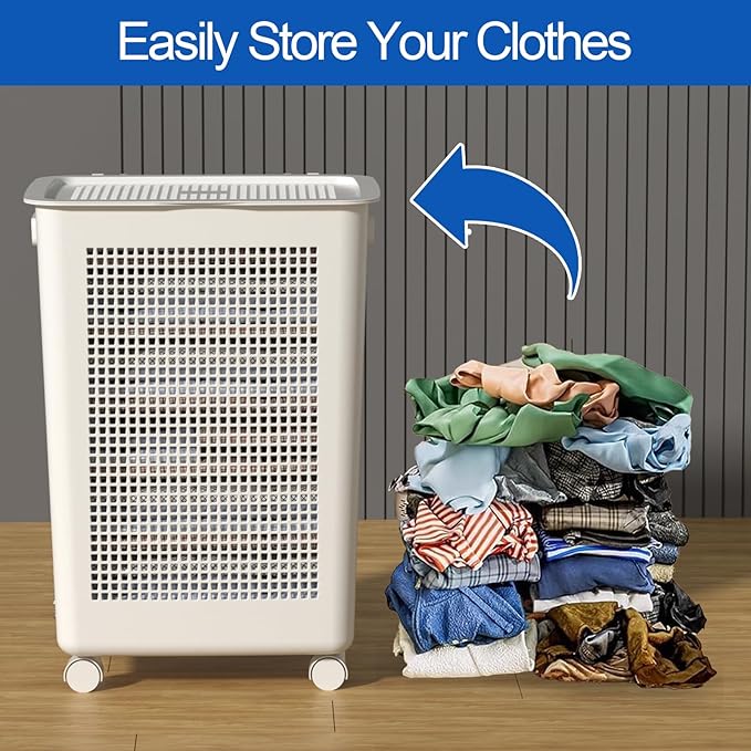 4 Packs 65 Liters Laundry Hamper Baskets with Lids and Wheels, Large Plastic Clothes Baskets