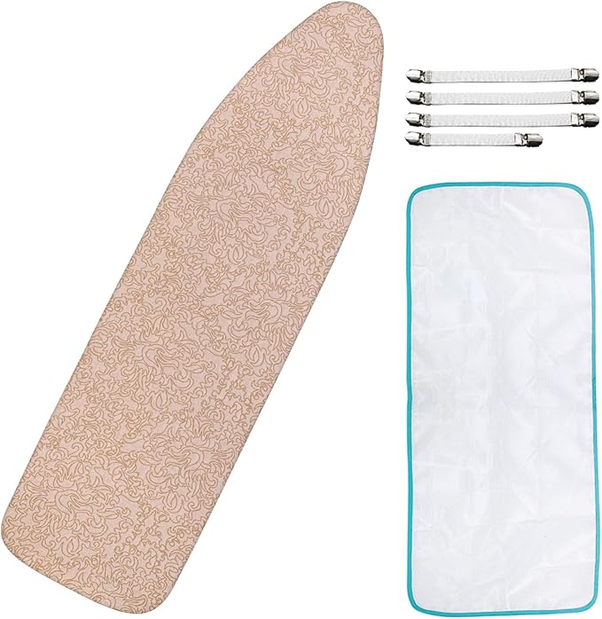 Dalykate 15x54 Ironing Board Cover and Pad with Elastic Edge and Scorch and Stain Resistant Thick Padding Ironing Board Covers 4 Fasteners and Protective Scorch Mesh Cloth