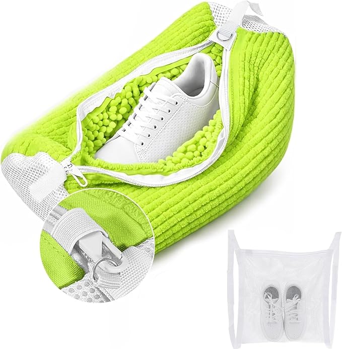 Shoe Washing Machine Bag, Shoe Laundry Bag for Washer and Dryer, Include Dry Net Bag, Reusable and Durable Zipper with Hook Design, Shoe Washing Bag for Sneaker (Green, 1 Pack)