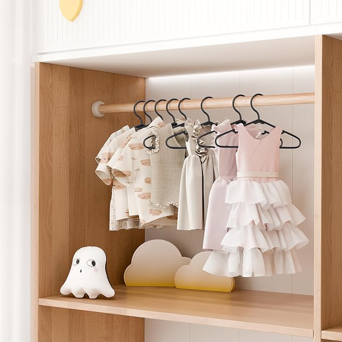 VTRIN Baby Hangers 60 Pack Large Capacity Hard Plastic Kids Hangers Suitable for All Clothes of Infant and Toddler, Such as Short, Shirts and Thick Coats, Children Hangers for Kids Clothes Black