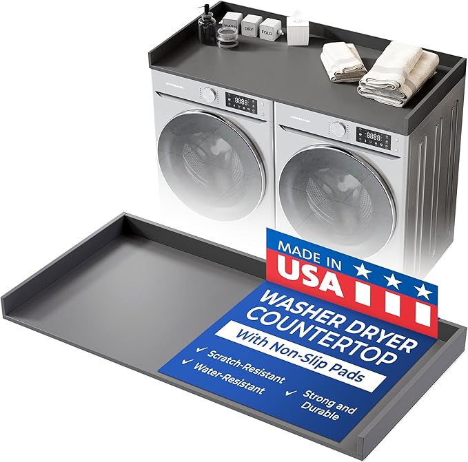 OfficeSimpli Washer Dryer Countertop, Made in USA, Non-Slip Pads, Laundry Room Wood Topper, Washer Dryer Cover for Top, Laundry Countertop, Laminate Finish (Slate Grey, Large (30" x 58"))