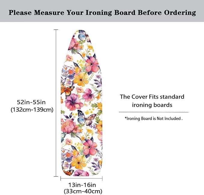 Flower Ironing Board Cover Stain Resistant Over The Door Ironing Board Cover with Elastic Edge Standard Size 15x54 inch and Thick Padding