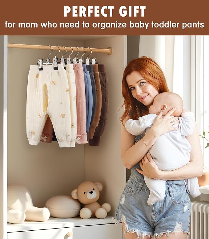 DOIOWN 40 Pack Baby Hangers, Baby Pants Hangers with Clips,Toddler Hangers for Pants, Skirts, Clothes, Non Slip Space Saving Kids Hangers for Closet Organization, Baby Essentials Closest Organizer