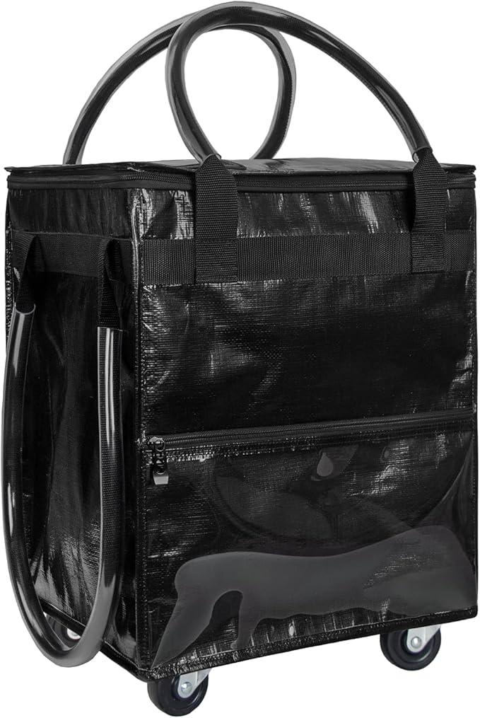 Reusable Grocery Bag on Wheels (Small-Black), Rolling Shopping Bags with Wheels and Handle, Folding Rolling Tote Trolley, Zipper Cover, Carries Up to 22 LBS, Easy Transportation