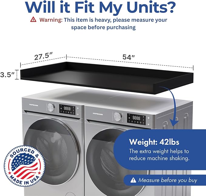 OfficeSimpli Washer Dryer Countertop, Made in USA, Non-Slip Pads, Laundry Room Wood Topper, Washer Dryer Cover for Top, Laundry Countertop, Laminate Finish (Black, Standard (27.5" x 54"))