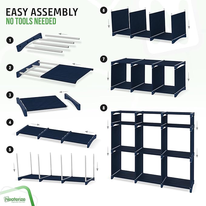 9 Cube Storage Organizer With Bins Included - Closet Storage With 9 Storage Bins - Easy To Assemble Storage Unit With Drawers - Closet Organization For Clothes, Bedroom, Nursery, & Toys (Navy)