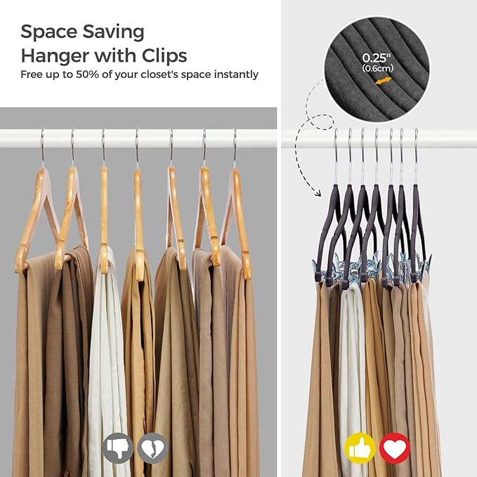 HOUSE DAY Velvet Hangers with Adjustable Clips 20 Pack, Non-Slip Suit Organizer with 360° Hook - Heavy Duty Hanger for Pants, Skirts, Blouses, Dresses - Outfit Hangers All-Season Space Saver (Black)