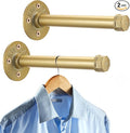 Sumnacon 2 Pcs 8 Inch Industrial Pipe Clothes Bar - Heavy Duty Rustic Metal Coat Hanger with Screws,Wall-Mounted Garment Holder Rack for Bedroom Bathroom Wardrobe Boutique Clothing Store, Gold
