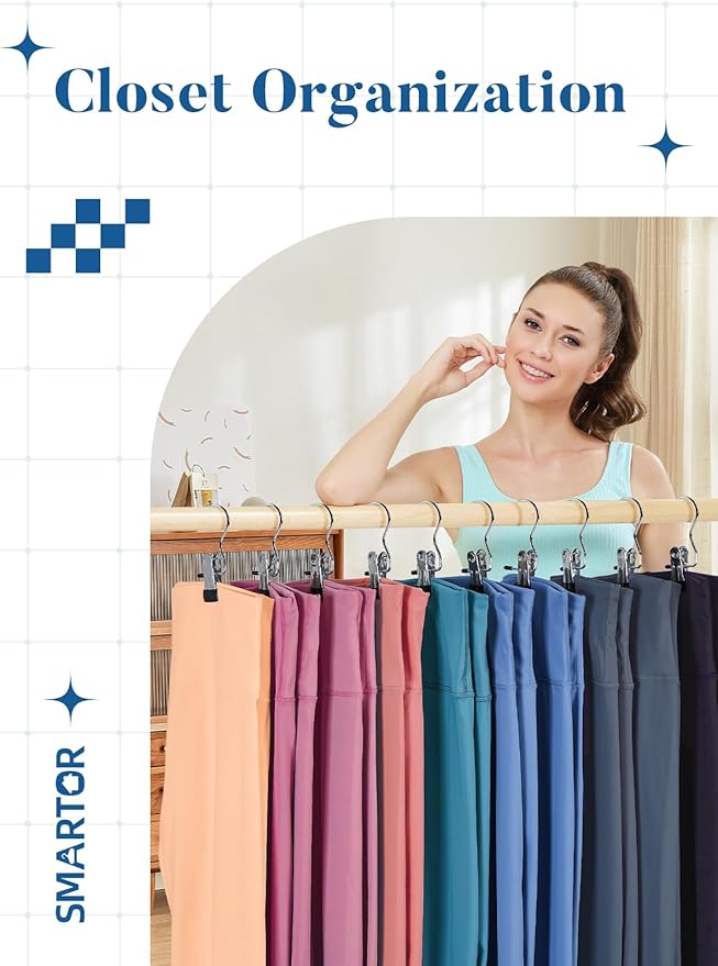 Legging Organizer for Closet, Yoga Pants Hangers 20 Pack Hanging Clips Coated Clips for Leggings, Hanger Space Saving Closet Organizers and Storage for Skirt, Shorts, Hats, Towel, Boot, Jeans, Doll