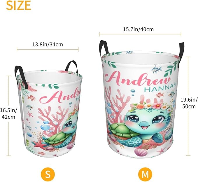 Personalized Ocean Turtle Laundry Basket For Baby Kids Boys Girls Adult Custom Hamper Basket With Name For Bathroom Bedrooms Collapsible Baby Laundry Basket, Dirty Clothes Hamper With Handles