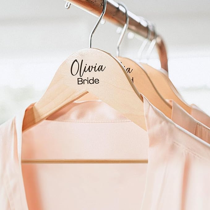 Personalized Custom Bridesmaid Hangers - Engraved Wood Wedding Dress Hangers with Name & Date - 2 Pack