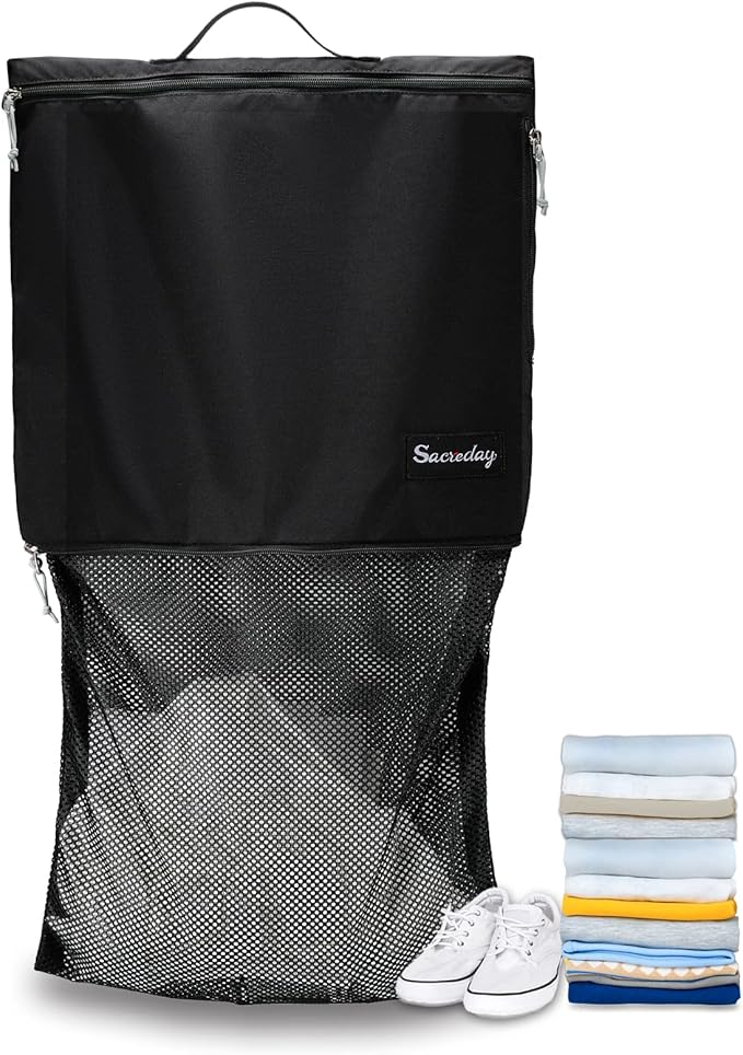 Mesh Laundry Bag Travel Bags-Small Hanging Wash Delicates Reusable Dirty Bag, Travel, Gym, Healthcare Workers, Laundry, Sports, Fitness, Swimwear, Camping, Wet Clothes. L (Black)