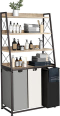 Laundry Basket, 3 Section Laundry Hamper with 4 Tiers Shelf, Pull-Out and Removable Laundry Bags, Large 3 x 15.87 Gallons, for Laundry Room Bathroom Greige PF05XLZ