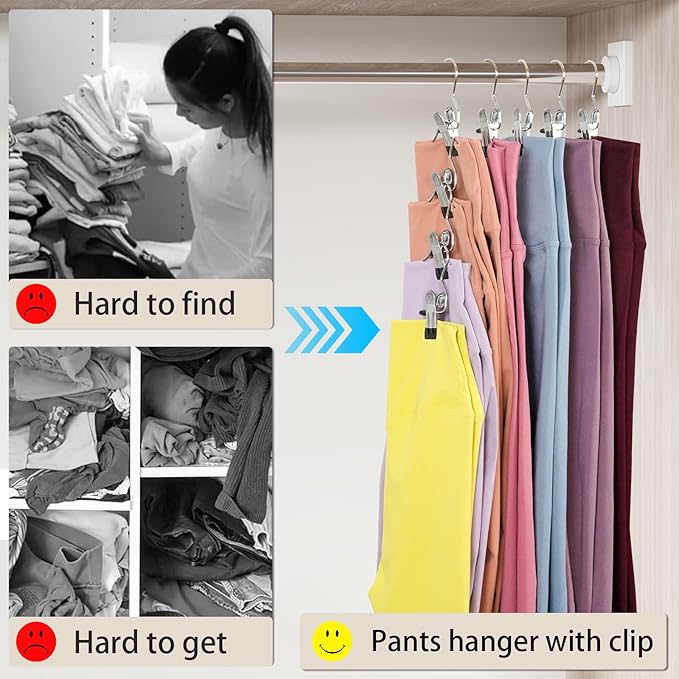 Pant Hangers with Clips, Hanger Clips, Clothes Pins, Space Saving Hanging Closet Organizer Storage, Jean Hangers, Clothespins for Leggings, Pants, Skirt, Hat, Boots, 90 Clips+10 Self Adhesive Hooks