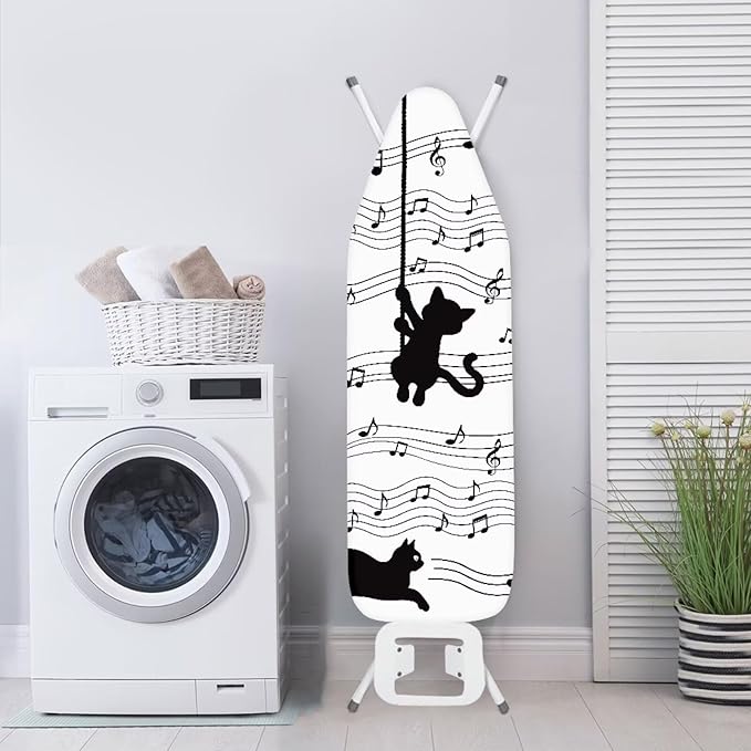 SEANATIVE Black Cat Ironing Board Cover Musical Notes Ironing Decor Accessories, Iron Pad Covers with Elastic Edge, Stretch Fit