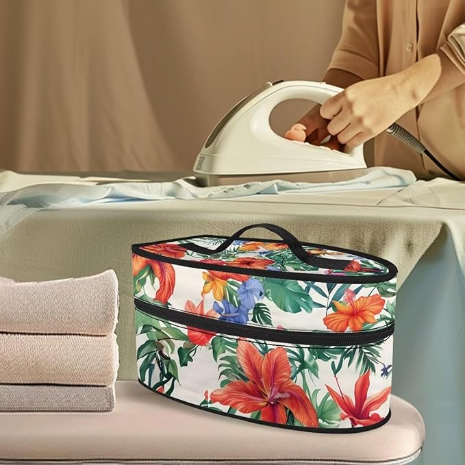Tropical Flower Print Steam Iron Case Portable Travel Steamer Bag Zipper Closure Steam Iron Holder