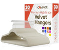 Ivory Velvet Hangers 30 Pack – 360° Swivel Hook, Non-Slip and Space Saving Hangers, Heavy-Duty 11 lbs Weight Capacity - Smooth Velvet Finish for Crease-Free Clothes and Effortless Closet Organization