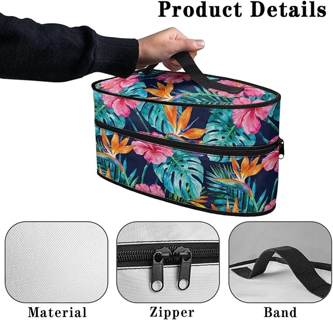 Monstera Hibiscus Flower Print Steam Iron Case Portable Travel Iron Organizer Handheld Steamer Holder with Handle Waterproof Travel Accessories, Case Only