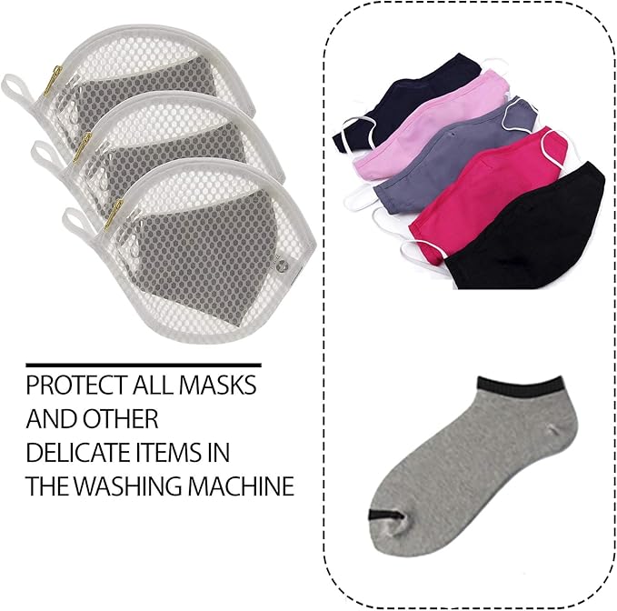 3 Packs Delicate Laundry Bags for Reusable Socks、Face Masks and Makeup Remover Pads,Fine Mesh Wash Bags,Use YKK Zipper, with Hanger Loop, Portable Laundry Bag (3 Small)