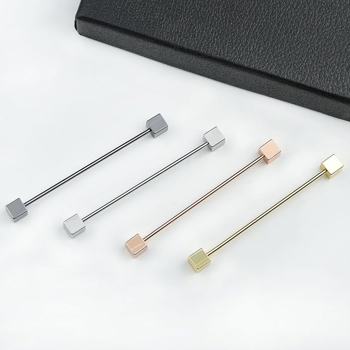 Classic 4-Piece Set Solid Brass Collar Bar for Men Multi-Style Metal Anti-Curl Shirt Collar Stays Tie Pins