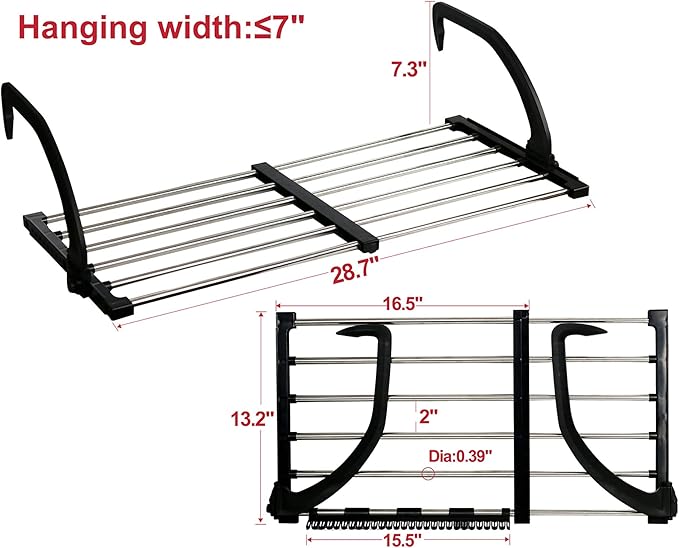 Portable Clothes Drying Rack for Balcony Railings Windowsill, Folding Towel Rack Indoor Outdoor Retractable Laundry Rack with Sock Clips for Drying Socks