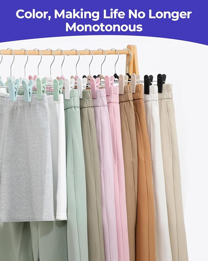 NORTHERN BROTHERS Pants Hangers with Clips 30 Pack Black - Stackable Space Saving - Non-Slip, Adjustable - Jeans Shorts Skirt Hanger with Clips for Man, Women, Kid, Children, Baby