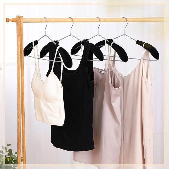 8 Pieces Velvet Hanger Shoulder Pads Over Hanger Pads Black Form Shoulder Shaper Protectors for Coat Sweaters Racks are Not Included, 0.21 Inch Thickness
