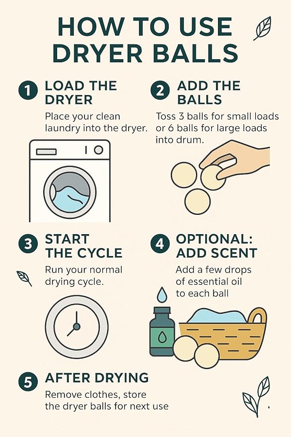 Laundry Wool Dryer Balls | Natural Fabric Softener – Reusable, Eco-Friendly, Reduces Drying Time – Wool Balls Replaces Dryer Sheets - 6 XL Pack - Laundry Balls for Dryer